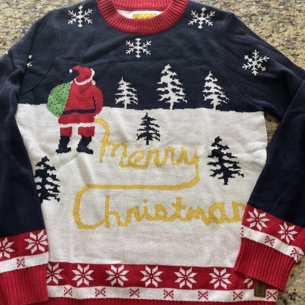 Tipsy Elves Santa Christmas Cardigan - Navy, Red, White, Gold
